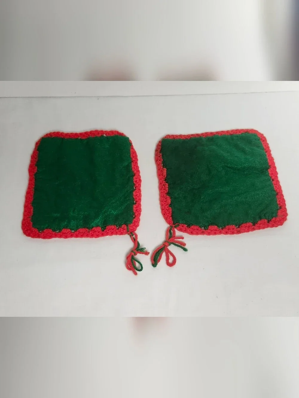 Handmade Crochet Granny Square Potholders in Red & Green